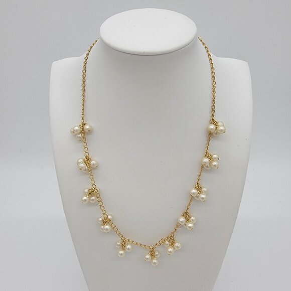 Vintage Avon Necklace‎ Faux Pearl Cluster Gold Tone Signed MCM - Picture 1 of 5